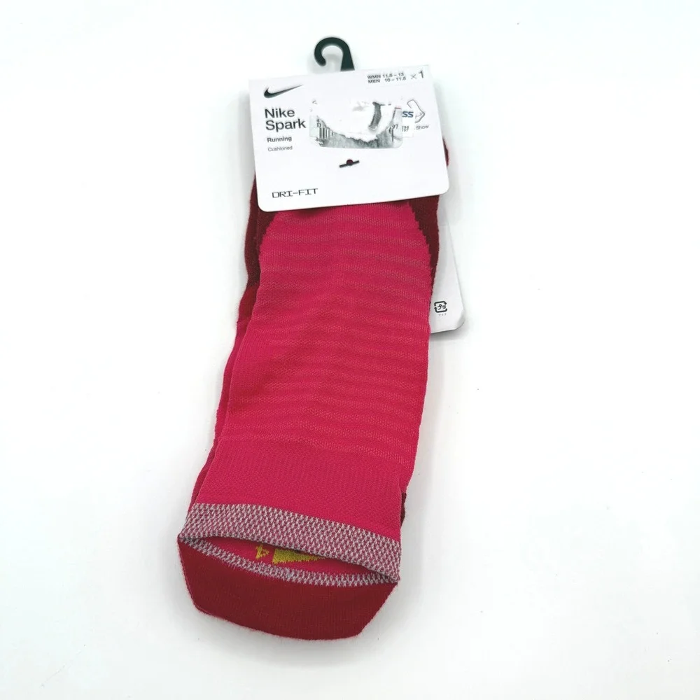 Nike Spark Running Socks‎ Mens 10-11.5 Pink Cushioned Dri-FIT Performance NEW